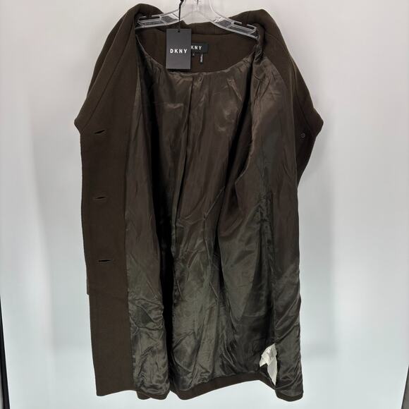 NEW DKNY Coat Jacket XL Wool Blend Shawl Collar Overcoat Lined Moss Green - Picture 6 of 9